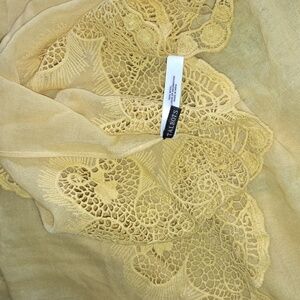 Talbots Golden Yellow Lace Trim Lightweight Wool Scarf Wrap,  74 x 25 in